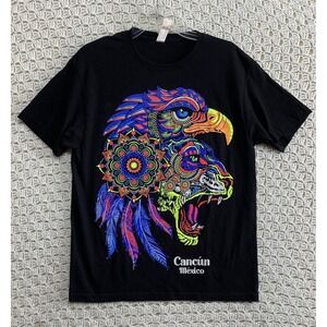Cancún México Shirt Men's Adult Sz large Black Multicor Double Sided Graphic Tee